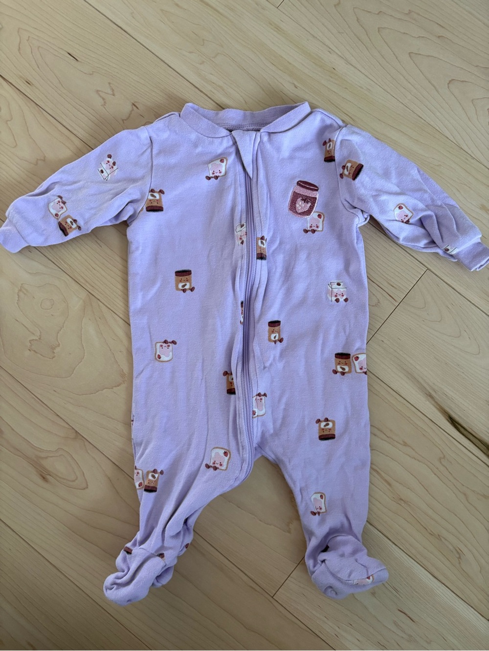 Lilac Baby Footed One-Piece Pajama with Playful Jar & Animal Prints
